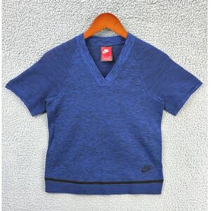 Nike Knit Mesh V Neck T Shirt Womens Size S Blue Athletic Running Active Top